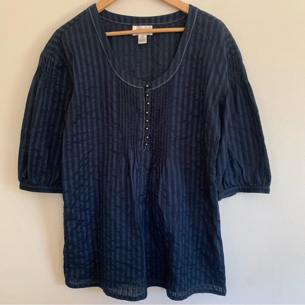 Ann Taylor Loft Navy Peasant Top Blouse Size 10